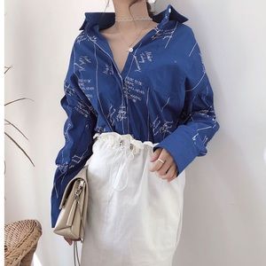 blue striped button down blouse